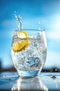 A slice of lemon falling into a glass of fresh water Generative AI Illustration Royalty Free Stock Photo