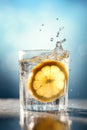 A slice of lemon falling into a glass with fresh water Generative AI Illustration Royalty Free Stock Photo