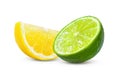 Slice of lemon and lime fruit isolated on white background Royalty Free Stock Photo