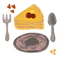 Slice of lemon pie, plate, fork, spoon Royalty Free Stock Photo