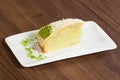 Slice of Lemon Pie on white plate Royalty Free Stock Photo