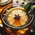 a slice of lemon on the rim of a glass of iced tea. HD image of food,