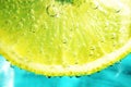 Slice of lemon in sparkling water Royalty Free Stock Photo