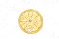 Slice of lemon in sparkling water on white. Citrus soda Royalty Free Stock Photo