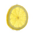 Slice of lemon in sparkling water on white background. Citrus soda Royalty Free Stock Photo