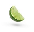 A slice of Levity lime floating in the air isolated Royalty Free Stock Photo