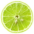 Slice of lime citrus fruit isolated on white