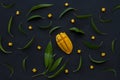 Slice mango decorate pattern with green leaf Royalty Free Stock Photo