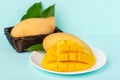 Slice mango fruit on white plate Royalty Free Stock Photo