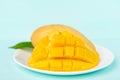 Slice mango fruit on white plate Royalty Free Stock Photo