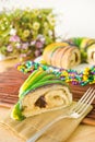 Slice of Mardi Gras King Cake