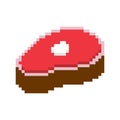 Slice meat pixel art. pork on bone 8 bit. Piece of Beef beefsteak Old school games graphics