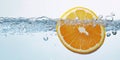 A slice of orange is floating in a stream of water Royalty Free Stock Photo