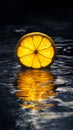 A slice of orange floating in the water Royalty Free Stock Photo