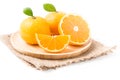 Slice orange fruit on wood plate Royalty Free Stock Photo