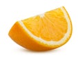 Slice of orange isolated on white background. Ripe and delicious citrus fruit close up