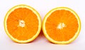 Slice of orange on white background