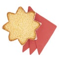 Slice of pandoro, Italian sweet yeast bread, traditional Christmas treat. With red serviettes isolated on white