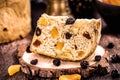 Slice of panettone, homemade baked bread with candied fruit, traditional for Christmas in Brazil and Italy Royalty Free Stock Photo