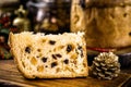 Slice of panettone, homemade baked bread with candied fruit, traditional for Christmas in Brazil and Italy Royalty Free Stock Photo