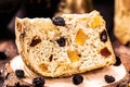 slice of panettone, homemade baked bread with candied fruit, traditional for Christmas in Brazil and Italy Royalty Free Stock Photo