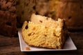 A slice of Panettone. Traditional italian christams cake panettone Royalty Free Stock Photo