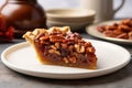 slice of pecan pie on a plain white plate Royalty Free Stock Photo