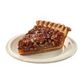 A Slice of Pecan Pie on a White Plate Royalty Free Stock Photo