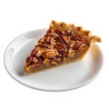 A Slice of Pecan Pie on a White Plate Royalty Free Stock Photo