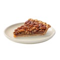 A Slice of Pecan Pie on a White Plate Royalty Free Stock Photo