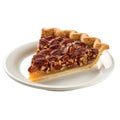 A Slice of Pecan Pie on a White Plate Royalty Free Stock Photo