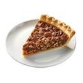 A Slice of Pecan Pie on a White Plate Royalty Free Stock Photo