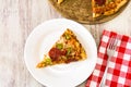 Slice of Pepperoni and Vegetable on Plate With Fork and Napkin Royalty Free Stock Photo