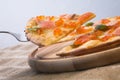 Slice of pizza with caviar and salmon Royalty Free Stock Photo