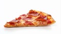 Slice of pizza closeup isolated on white background. Generative AI Royalty Free Stock Photo
