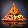 a slice of pizza with different toppings, generative AI Royalty Free Stock Photo