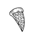 slice of pizza doodle hand drawn outline illustration