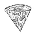 Slice pizza margherita. Vintage engraving illustration for poster, menu, box.