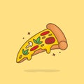 Slice Of Pizza Melted Cartoon Vector Icon Illustration. Fast Food Icon Concept Isolated Premium Vector. Royalty Free Stock Photo