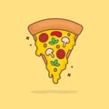 Slice Of Pizza Melted Cartoon Vector Icon Illustration. Fast Food Icon Concept Isolated Premium Vector. Flat Cartoon Style Royalty Free Stock Photo