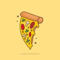 Slice Of Pizza Melted Cartoon Vector Icon Illustration. Fast Food Icon Concept Isolated Premium Vector. Flat Cartoon Style Royalty Free Stock Photo