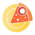 Slice of pizza on a plate flat icon. Fast food color icons in trendy flat style. Pepperoni gradient style design