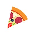 Slice of Pizza with Salami and Vegetables Vector