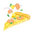 Slice of pizza with salmon and pineapple. Tasty Italian fast food vector illustration Royalty Free Stock Photo