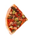 A slice of pizza with veggie vegetables, top view isolate