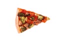 A slice of pizza with veggie vegetables, top view, isolate