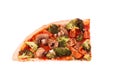 A slice of pizza with veggie vegetables, top view, isolate