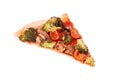 A slice of pizza with veggie vegetables, top view, isolate