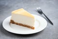 Slice of plain cheesecake on white plate Royalty Free Stock Photo