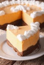 Slice of pumpkin cheesecake close-up on a plate. vertical Royalty Free Stock Photo